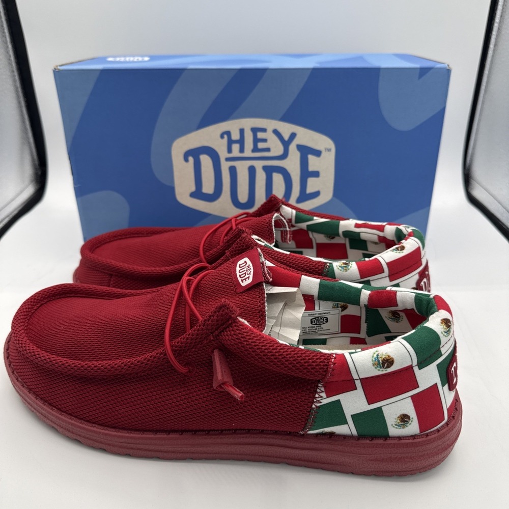 Hey Dude Wally Funk Red Mexican Flag Shoes Men Size 10 Slip On 42285-6WE